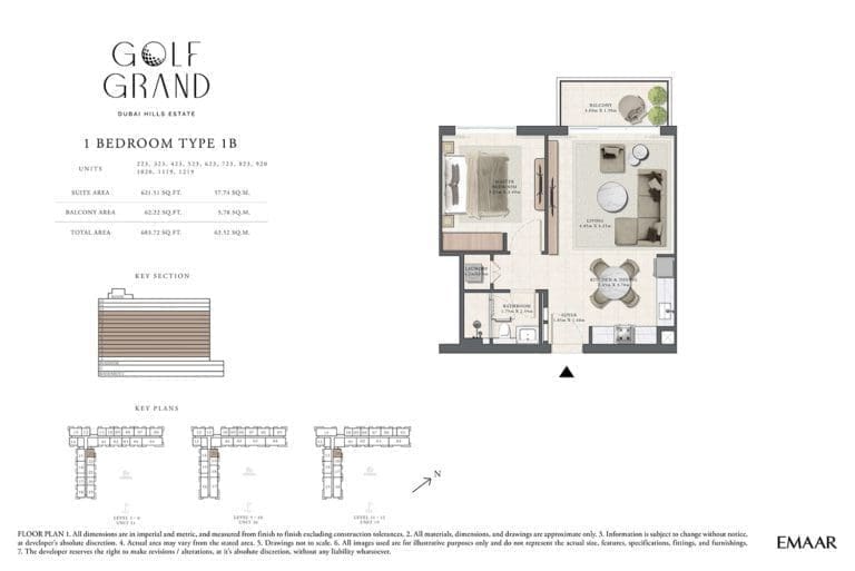 Golf Grand 1 Bedroom Apartment Type 1B Floor Plans