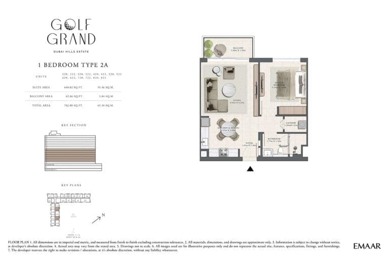 Golf Grand 1 Bedroom Apartment Type 2A Floor Plans