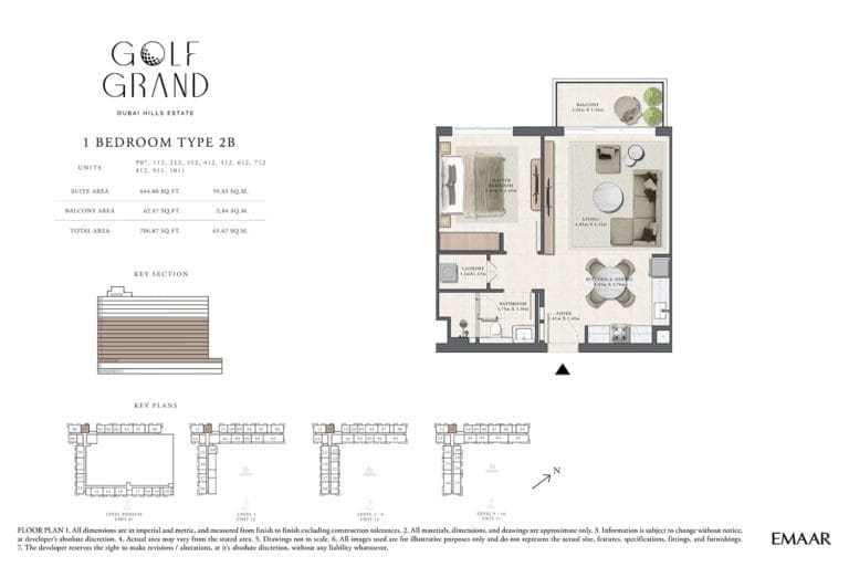 Golf Grand 1 Bedroom Apartment Type 2B Floor Plans