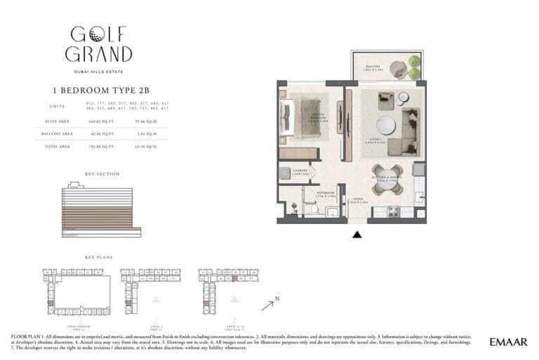 Golf Grand 1 Bedroom Apartment Type 2B-1 Floor Plans