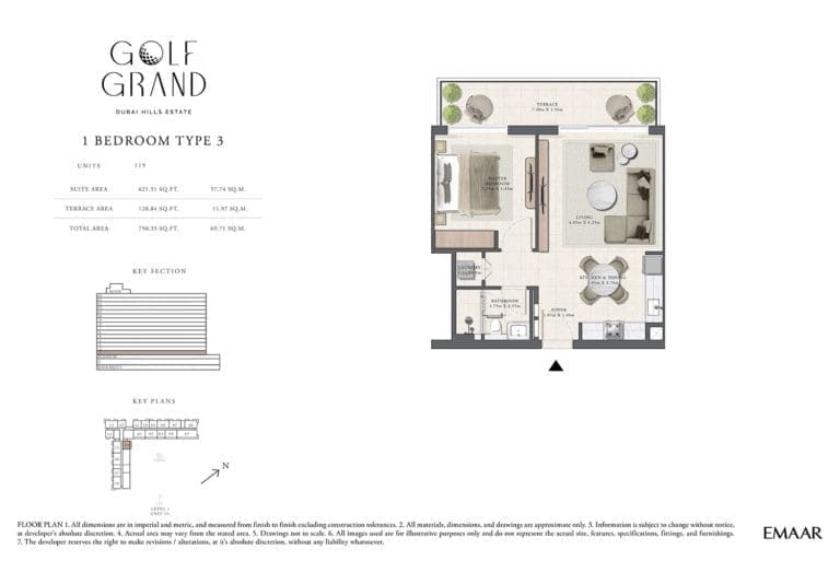 Golf Grand 1 Bedroom Apartment Type 3 Floor Plans