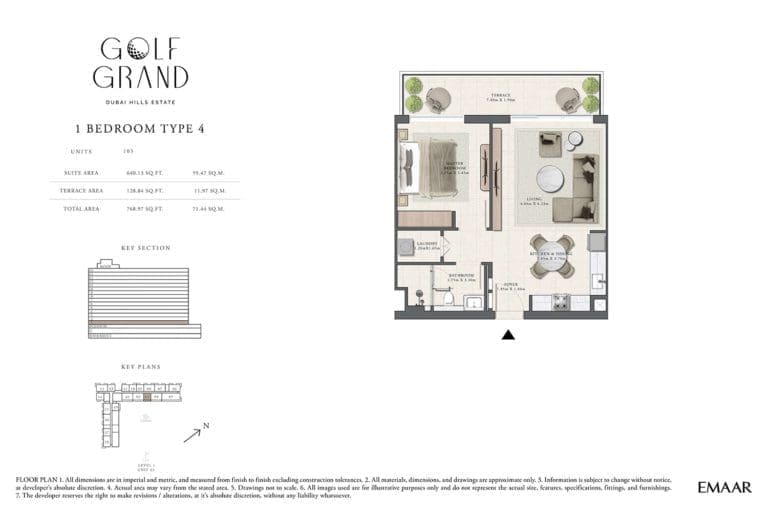 Golf Grand 1 Bedroom Apartment Type 4 Floor Plans