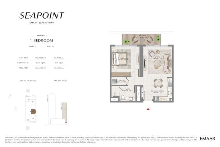 Seapoint Tower 2 – 1 Bedroom Level 2 Unit 01 Floor Plans