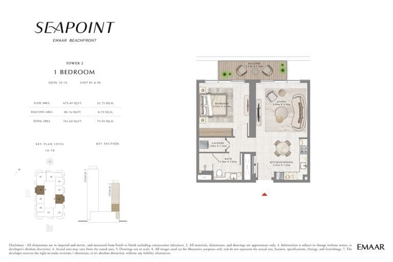 Seapoint Tower 2 – 1 Bedroom Level 10-18 Unit 01 & 06 Floor Plans