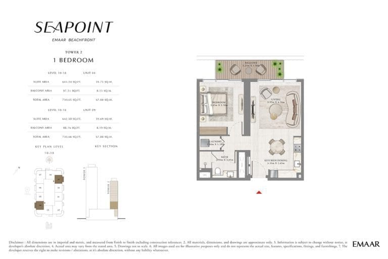 Seapoint Tower 2 – 1 Bedroom Level 10-18 Unit 04 Floor Plans