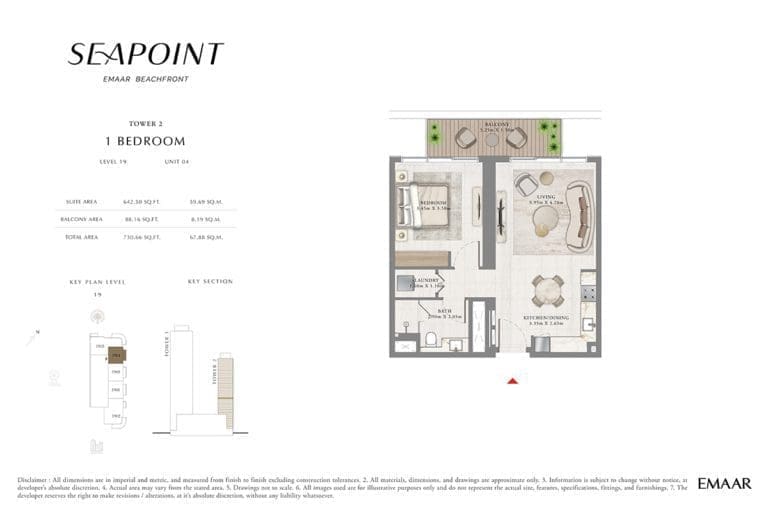 Seapoint Tower 2 – 1 Bedroom Level 19 Unit 04 Floor Plans