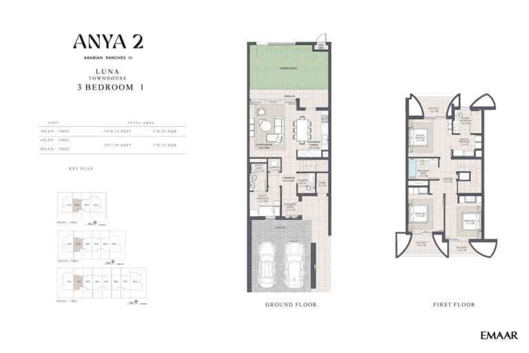 Anya 2 – 3 Bedroom Luna Townhouse Type 1 Floor Plans