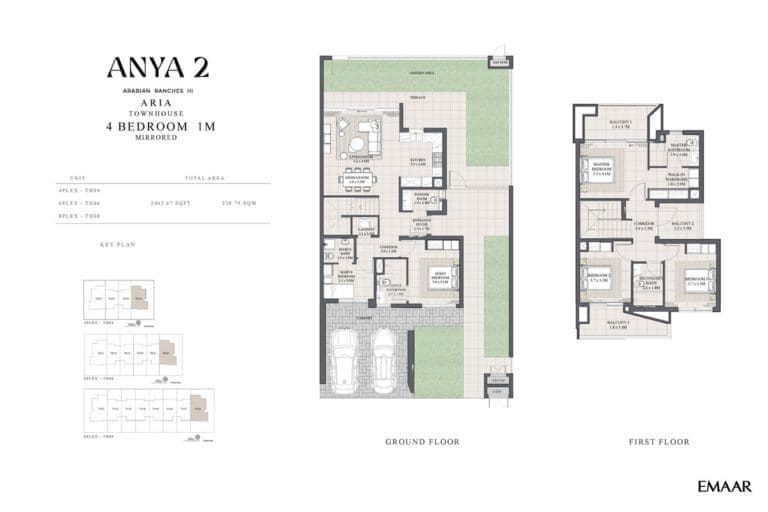 Anya 2 – 4 Bedroom Aria Townhouse Type 1M Floor Plans