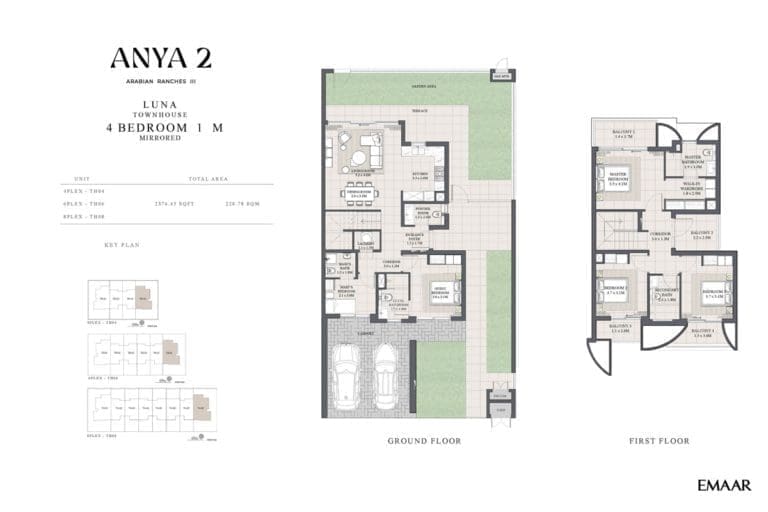 Anya 2 – 4 Bedroom Luna Townhouse Type 1M Floor Plans