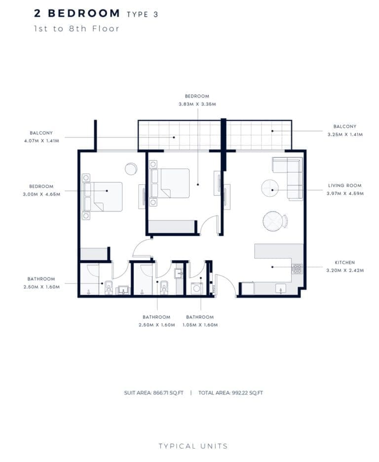 Azizi Amber 2 Bedroom Apartment Type 3 Floor Plans