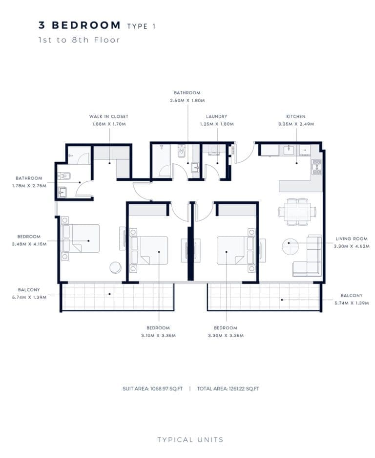 Azizi Amber 3 Bedroom Apartment Type 1 Floor Plans