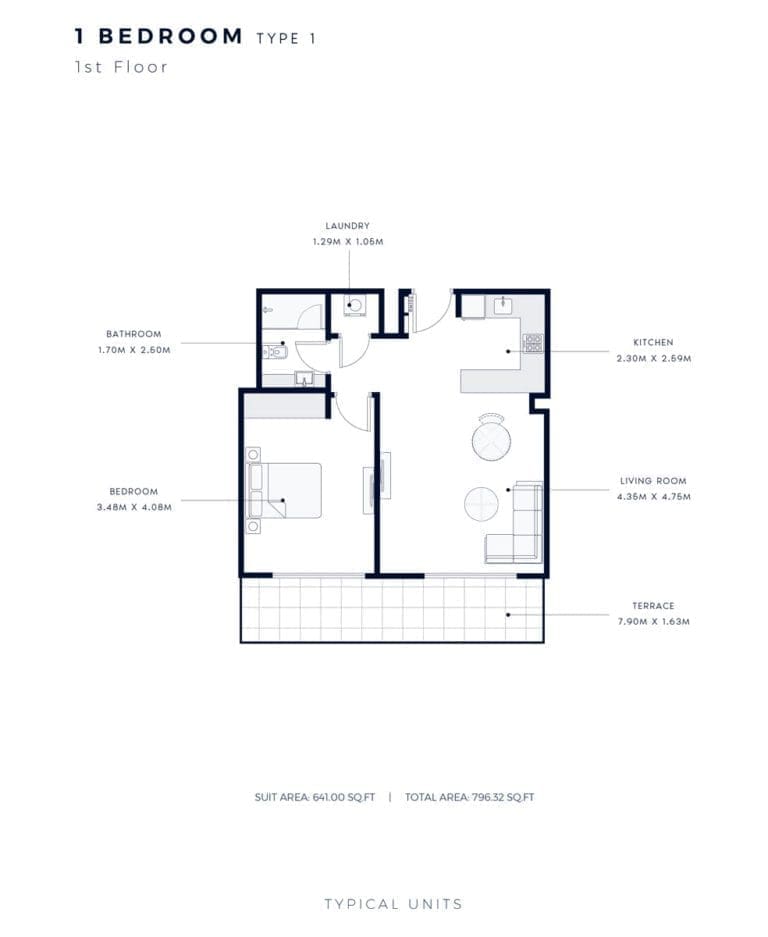 Azizi Amber 1 Bedroom Apartment Type 1 Floor Plans