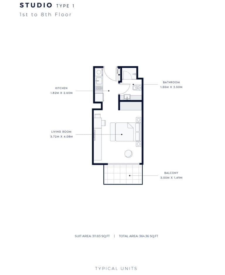 Azizi Amber Studio Apartment Type 1 Floor Plans