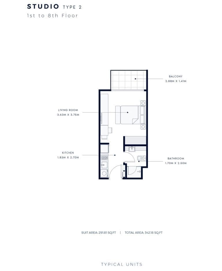 Azizi Amber Studio Apartment Type 2 Floor Plans