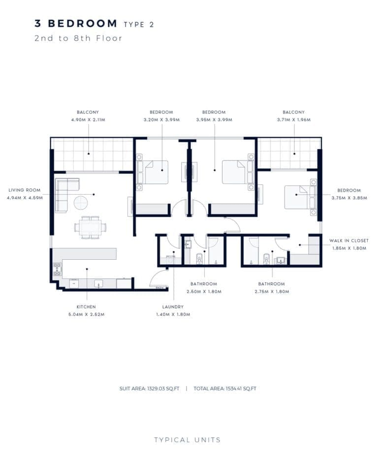 Azizi Amber 3 Bedroom Apartment Type 2 Floor Plans