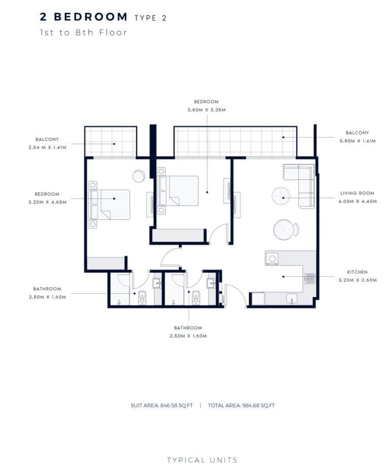 Azizi Amber 2 Bedroom Apartment Type 2 Floor Plans