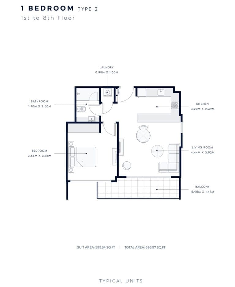 Azizi Amber 1 Bedroom Apartment Type 2 Floor Plans