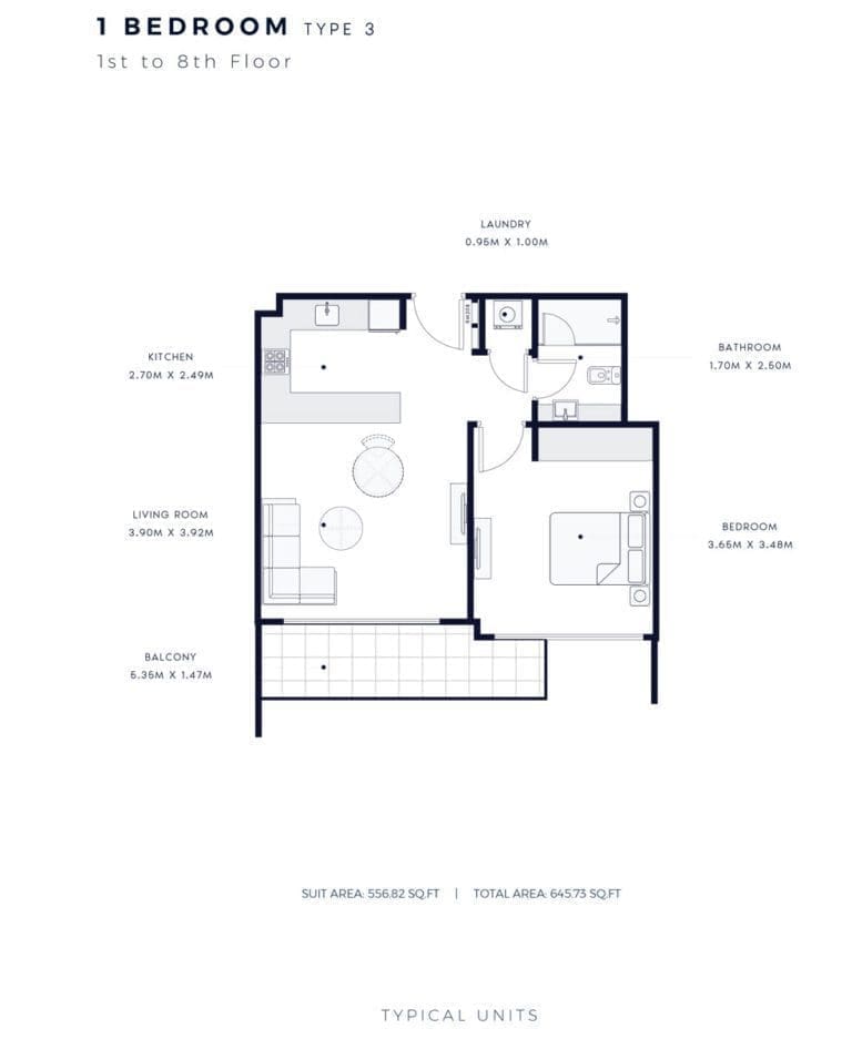 Azizi Amber 1 Bedroom Apartment Type 3 Floor Plans