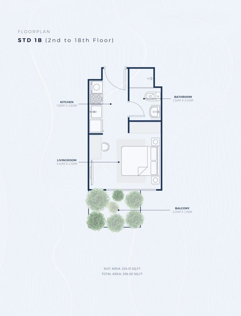 Azizi Creek Views 2 – Studio Apartment Type 1B Floor Plans
