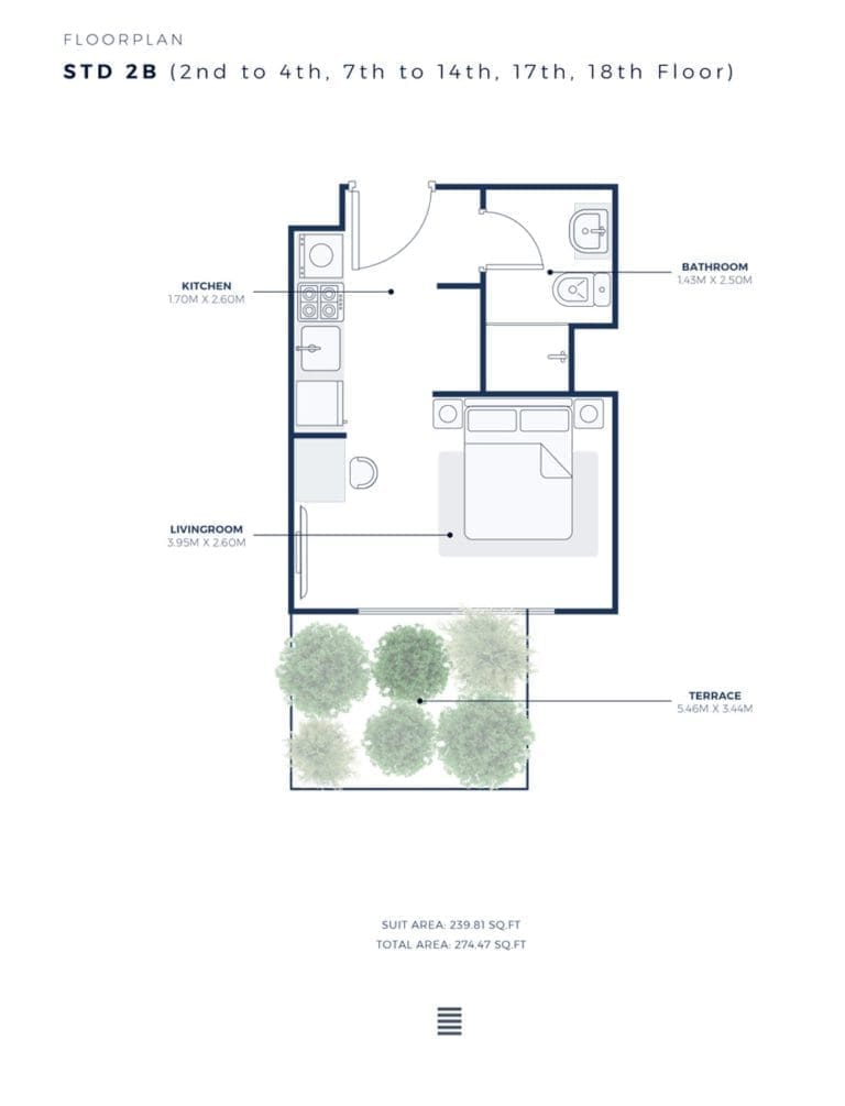 Azizi Creek Views 2 – Studio Apartment Type 2B Floor Plans