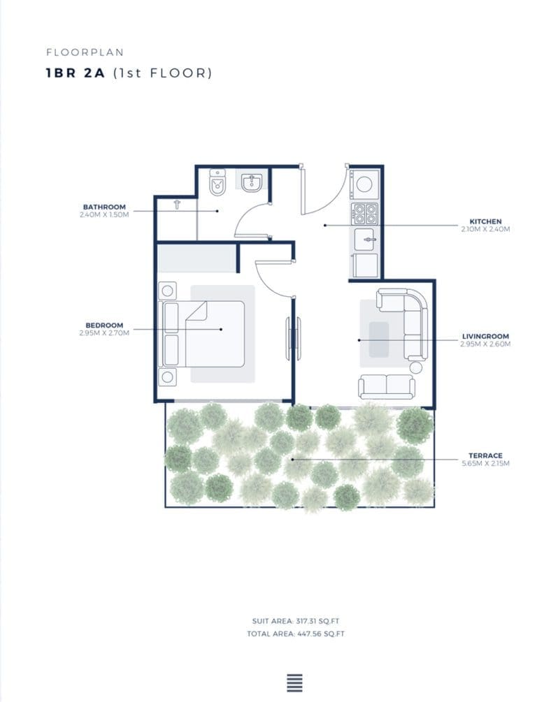 Azizi Creek Views 2 – 1 Bedroom Apartment Type 2A Floor Plans