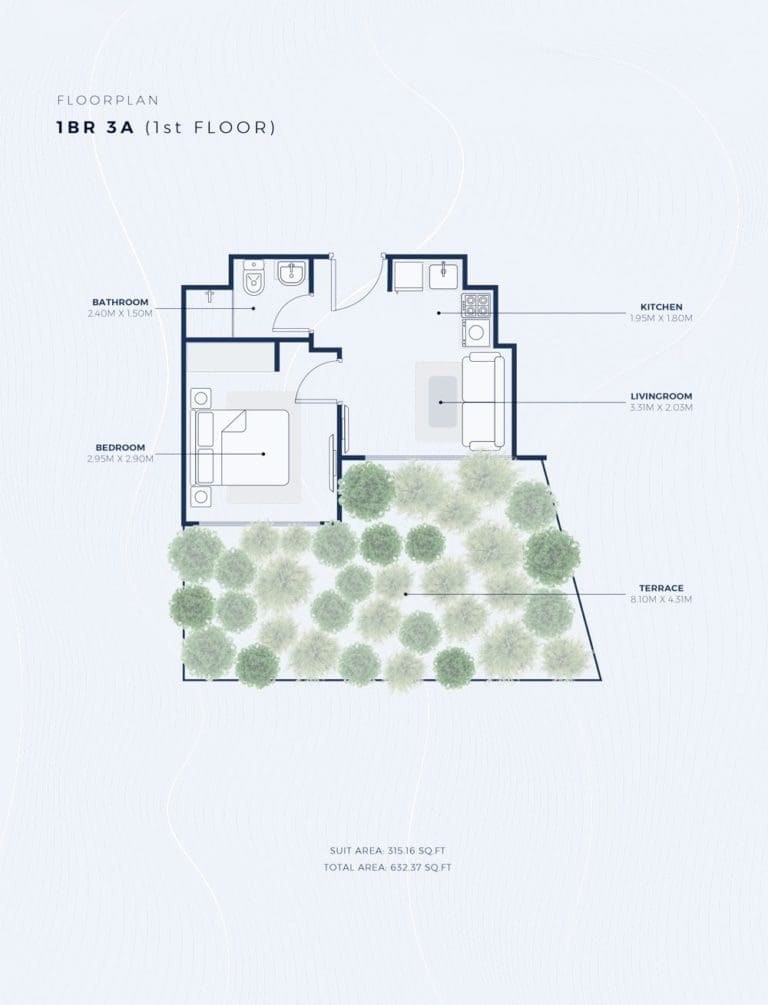 Azizi Creek Views 2 – 1 Bedroom Apartment Type 3A Floor Plans