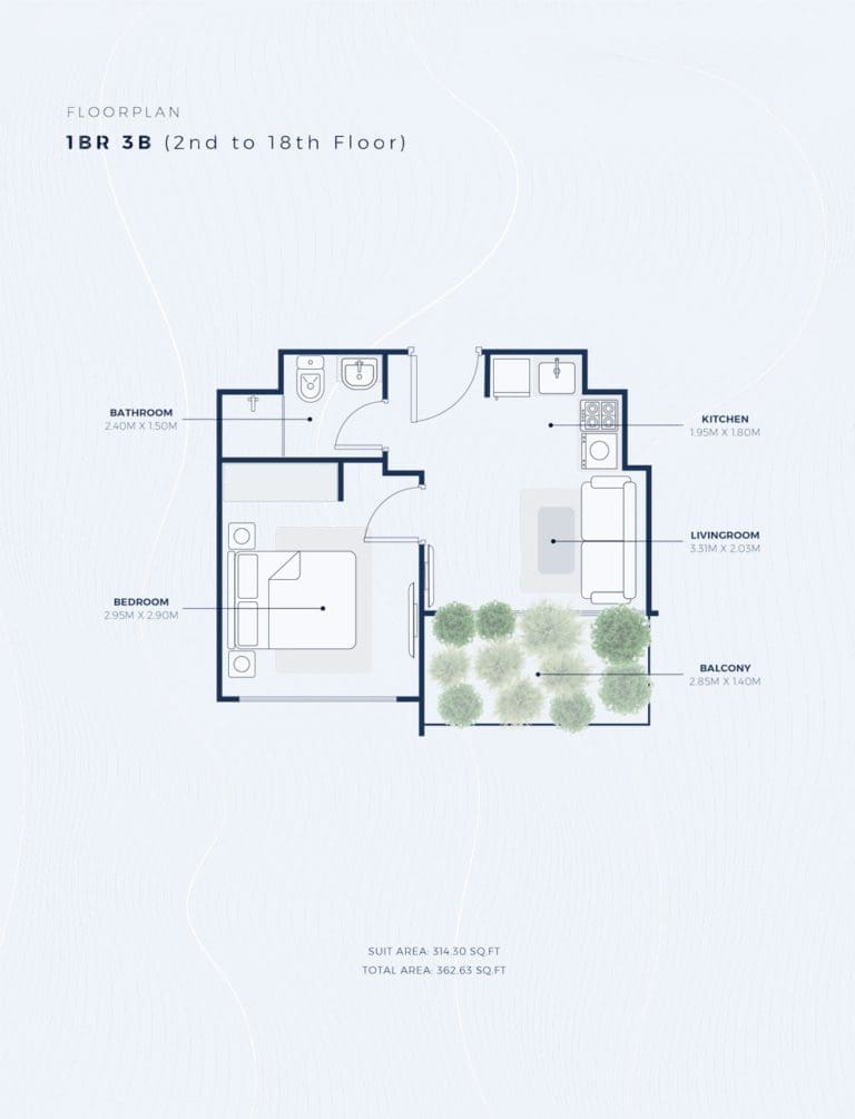 Azizi Creek Views 2 – 1 Bedroom Apartment Type 3B Floor Plans