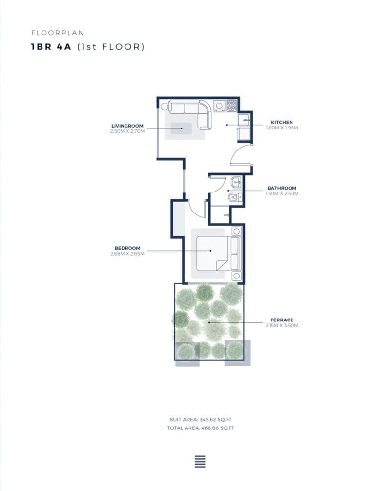 Azizi Creek Views 2 – 1 Bedroom Apartment Type 4A Floor Plans
