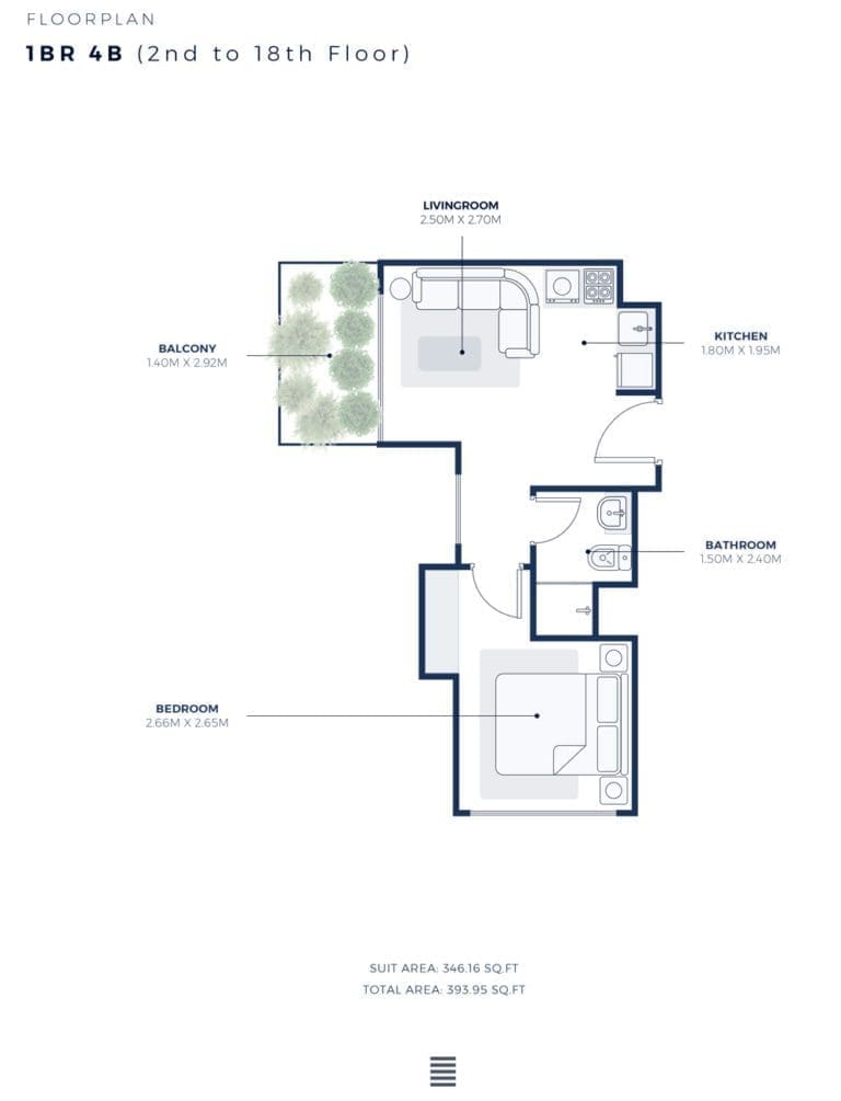 Azizi Creek Views 2 – 1 Bedroom Apartment Type 4B Floor Plans