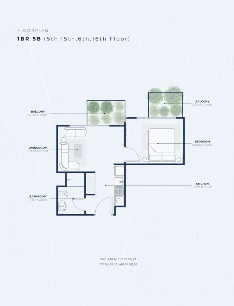 Azizi Creek Views 2 – 1 Bedroom Apartment Type 5B Floor Plans