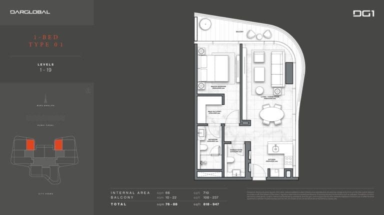 DG1 Living Tower 1 Bedroom Apartment Type 1 Floor Plans