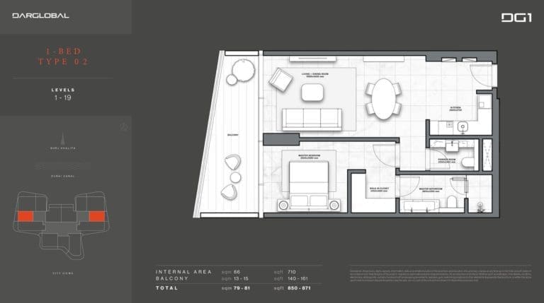 DG1 Living Tower 1 Bedroom Apartment Type 2 Floor Plans