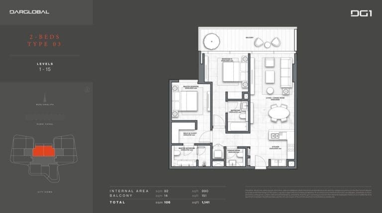 DG1 Living Tower 2 Bedroom Apartment Type 3 Floor Plans