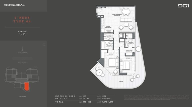 DG1 Living Tower 2 Bedroom Apartment Type 4 Floor Plans