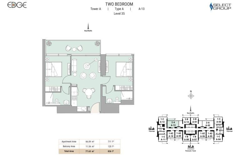 Edge Tower A 2 Bedroom Apartment Type A- A13 Level 35 Floor Plans