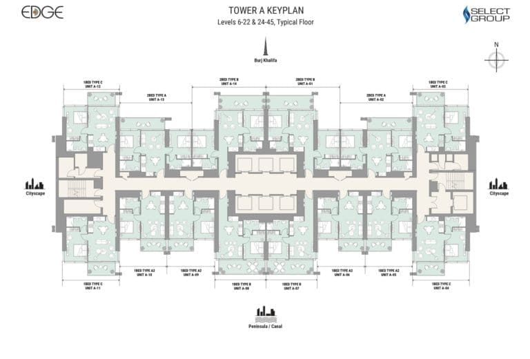 Edge Tower A Level 6-22 / 24-45 Typical Floor Plan