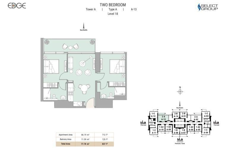 Edge Tower A 2 Bedroom Apartment Type A- A13 Floor Plans