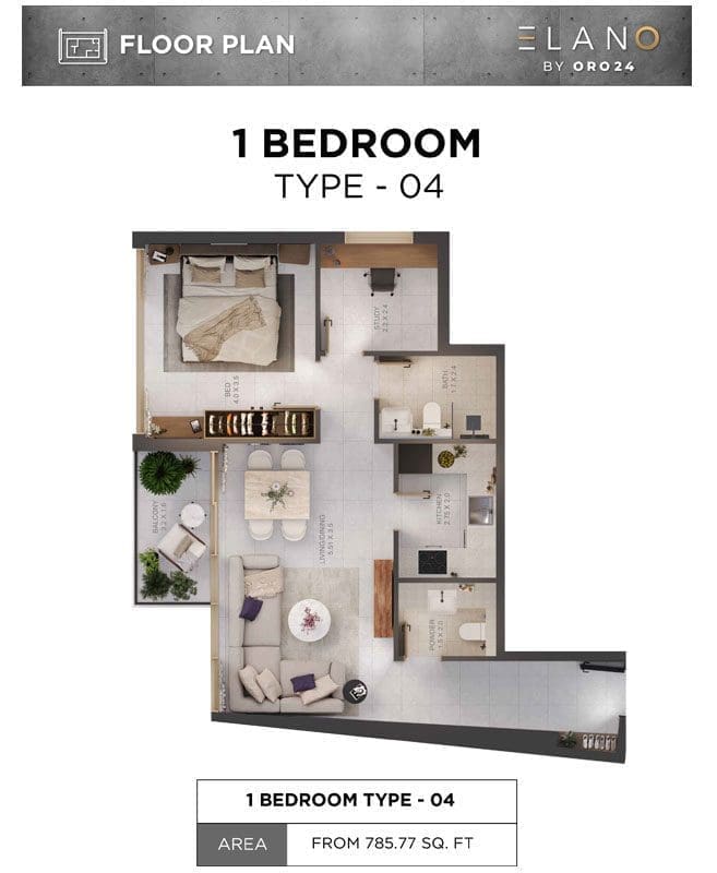 Elano 1 Bedroom Apartments Type 04 Floor Plans