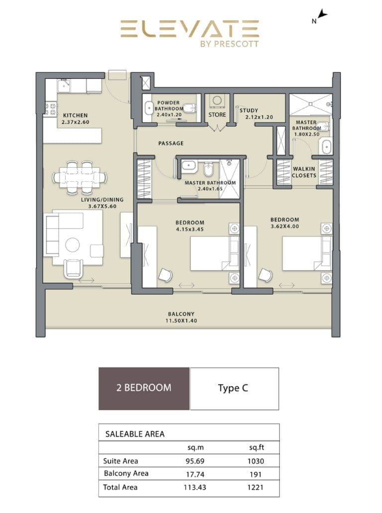 Elevate Apartments 2 Bedroom Apartment Type C Floor Plans