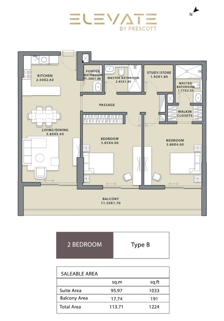 Elevate Apartments 2 Bedroom Apartment Type B Floor Plans