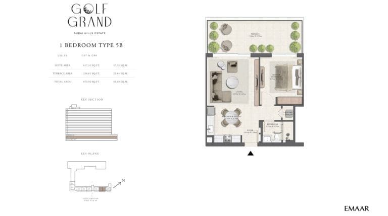 Golf Grand 1 Bedroom Apartment Type 5B Floor Plans