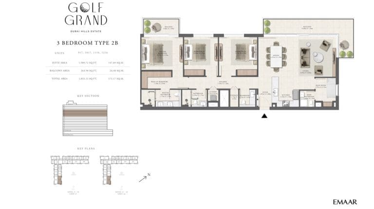 Golf Grand 3 Bedroom Apartment Type 2B Floor Plans