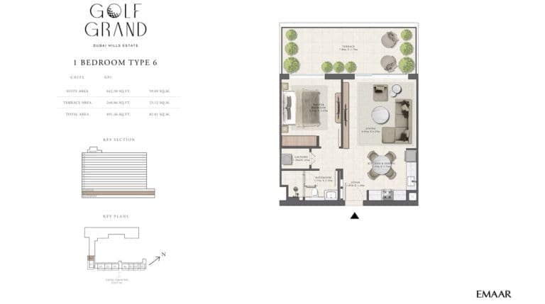 Golf Grand 1 Bedroom Apartment Type 6 Floor Plans