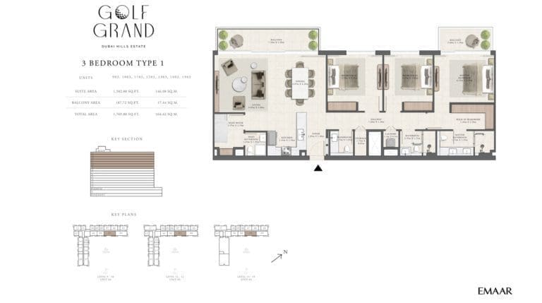 Golf Grand 3 Bedroom Apartment Type 1 Floor Plans
