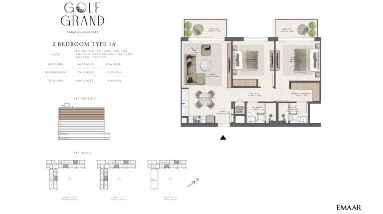 Golf Grand 2 Bedroom Apartment Type 1A Floor Plans