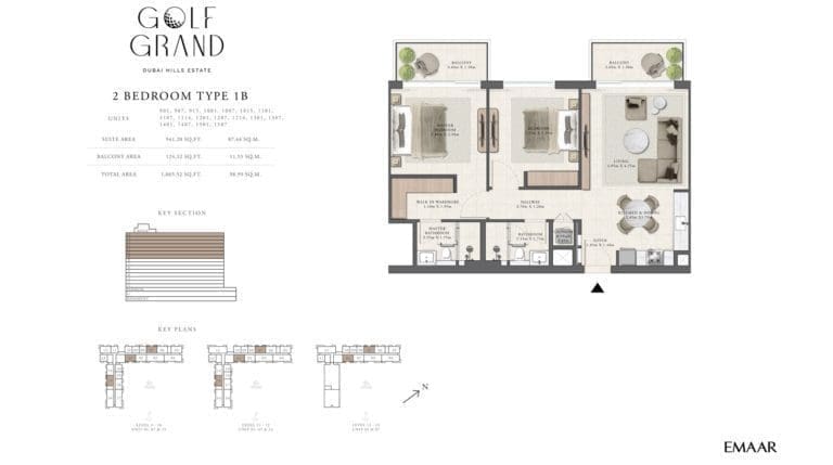 Golf Grand 2 Bedroom Apartment Type 1B Floor Plans