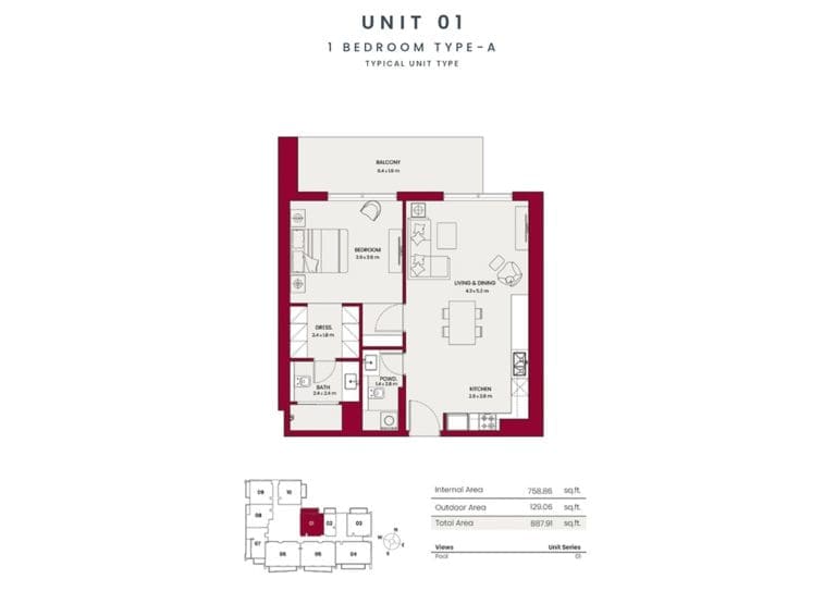 Hadley Heights 1 Bedroom Apartment Type A Unit 01 Floor Plans