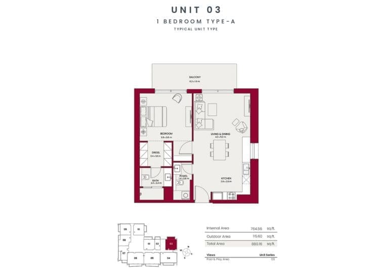 Hadley Heights 1 Bedroom Apartment Type A Unit 03 Floor Plans