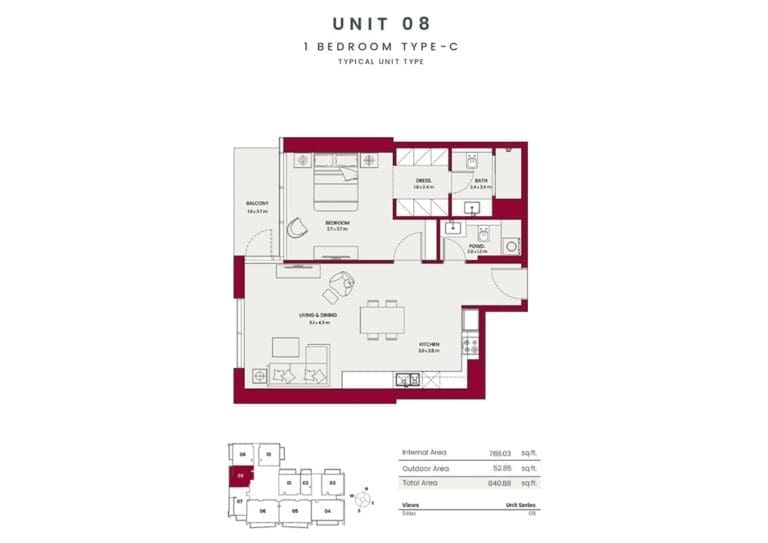 Hadley Heights 1 Bedroom Apartment Type C Unit 08 Floor Plans