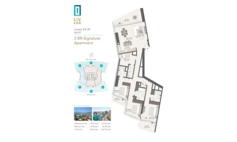 Liv Lux 3 Bedroom Signature Apartment Unit 1, Level 34-39 Floor Plans